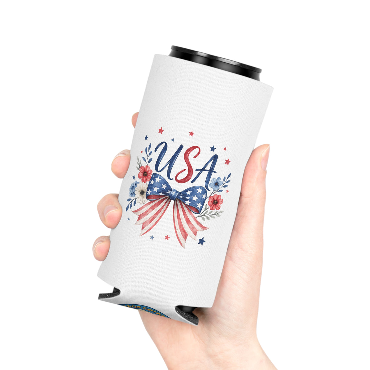 USA Floral Bow Can Cooler