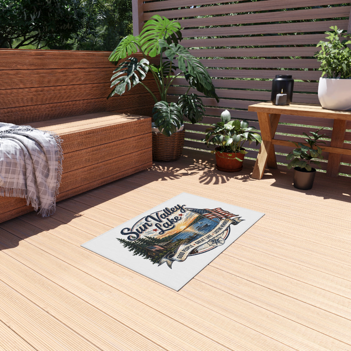 Sun Valley Lake Outdoor Rug - Rustic Lake House & Patio Decor