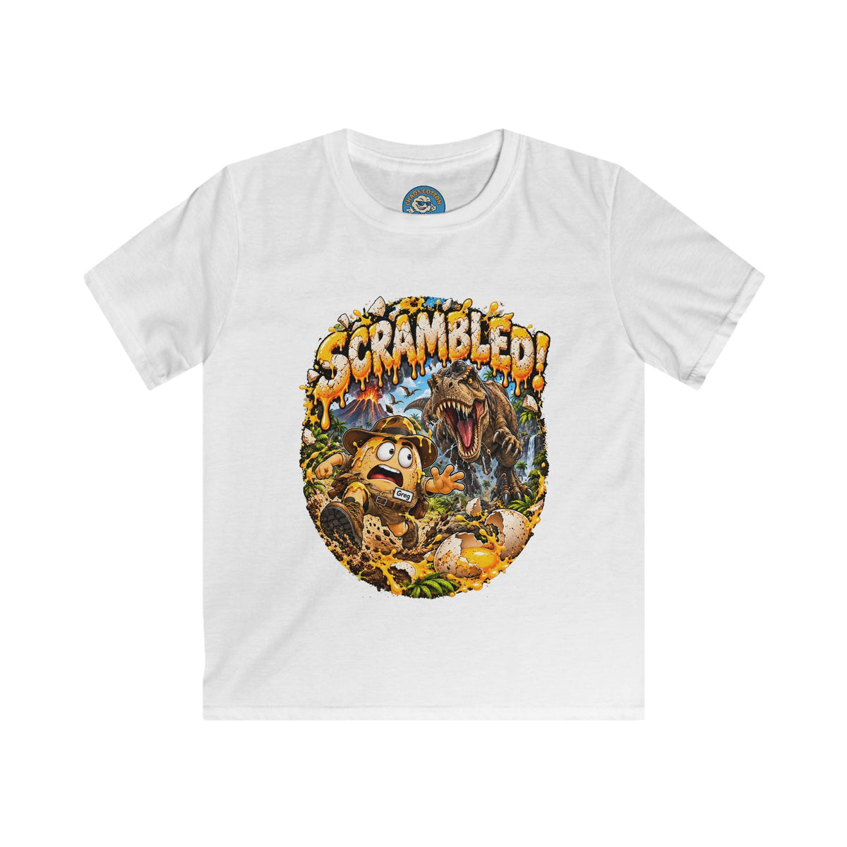 Greg the Egg "Scrambled Dinosaur" Kids T-Shirt