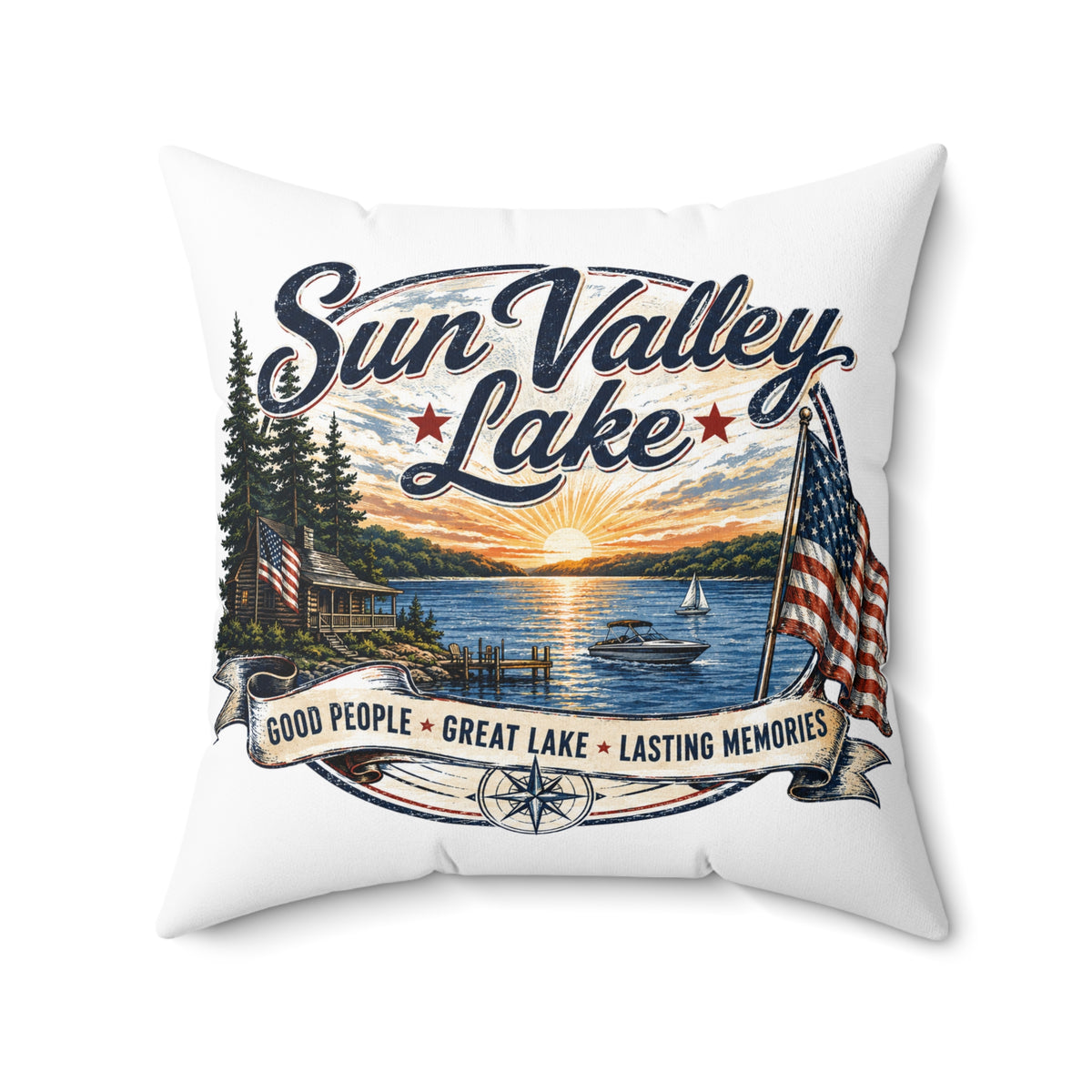 Sun Valley Lake Decorative Pillow - Rustic Lake House & Cabin Decor