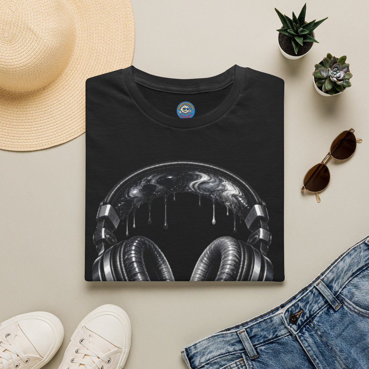 Black and White Drip Headphones T-Shirt