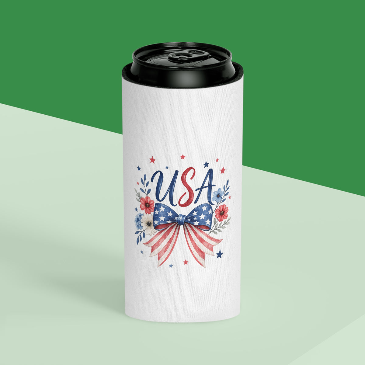 USA Floral Bow Can Cooler