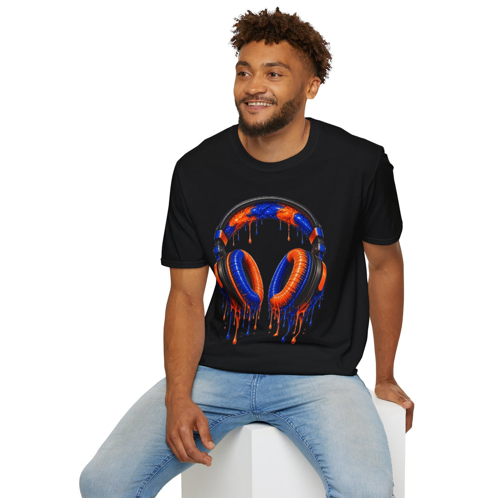 Orange and Blue Drip Headphones T-Shirt