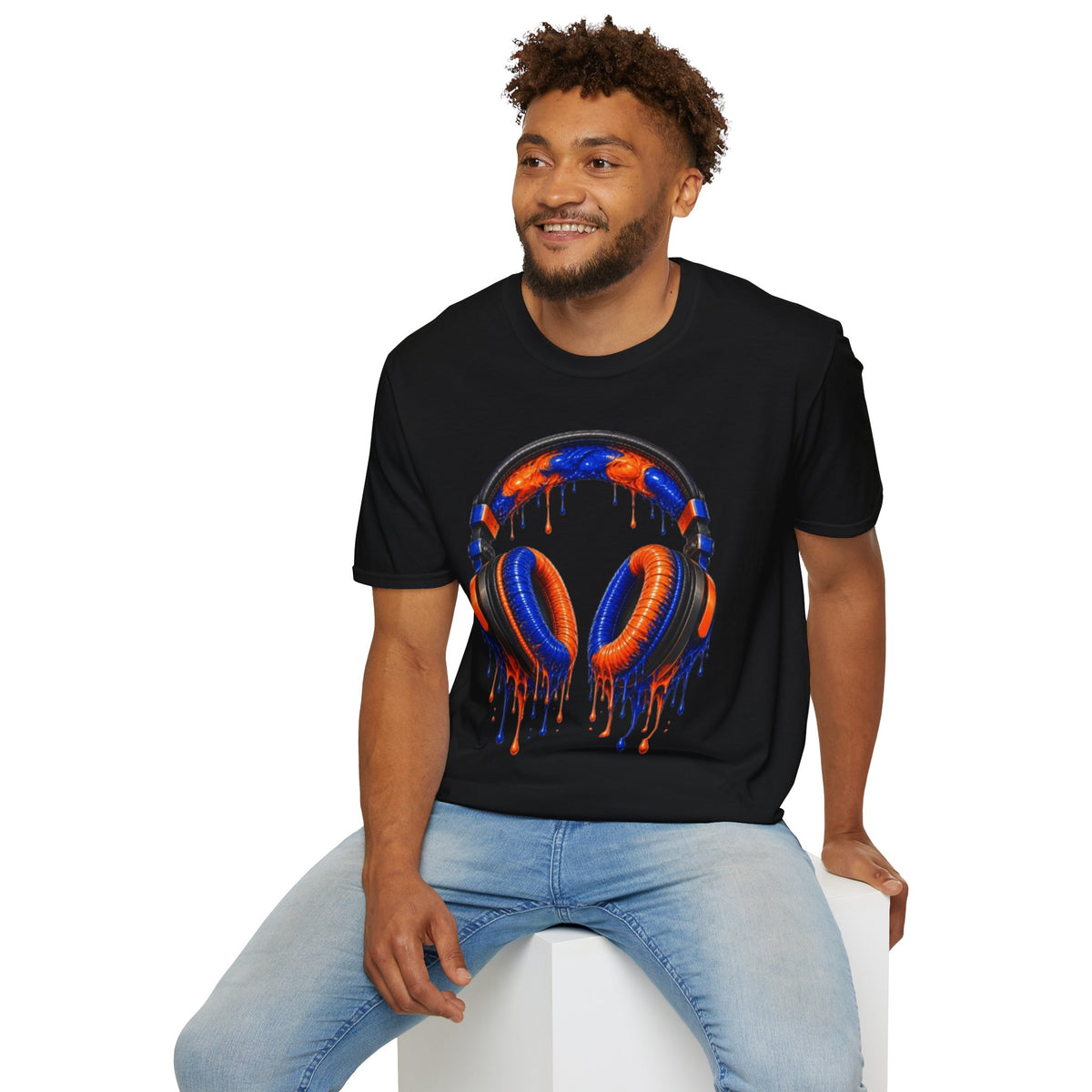 Orange and Blue Drip Headphones T-Shirt