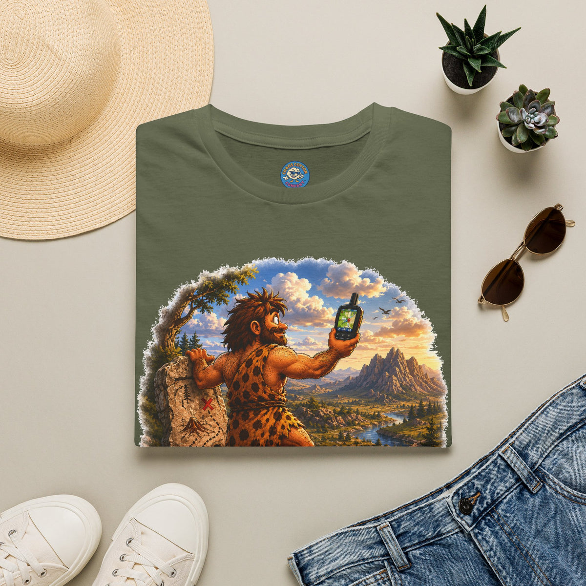 Caveman Using GPS T-Shirt
