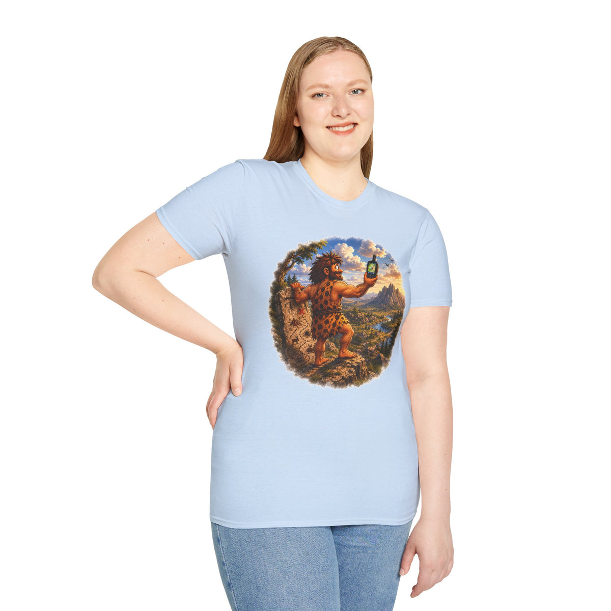 Caveman Using GPS T-Shirt