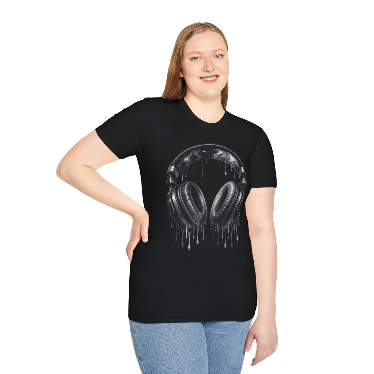 Black and White Drip Headphones T-Shirt