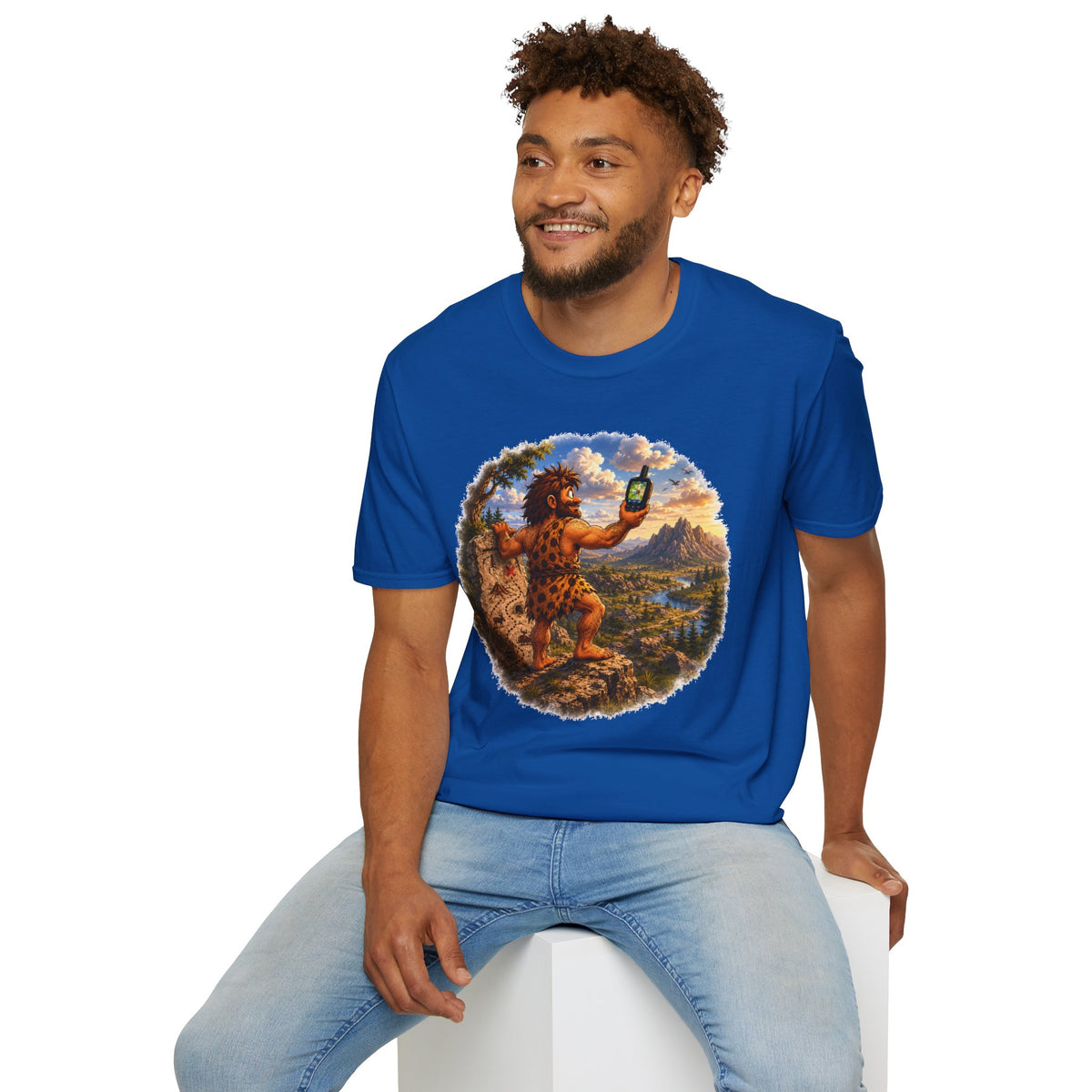 Caveman Using GPS T-Shirt