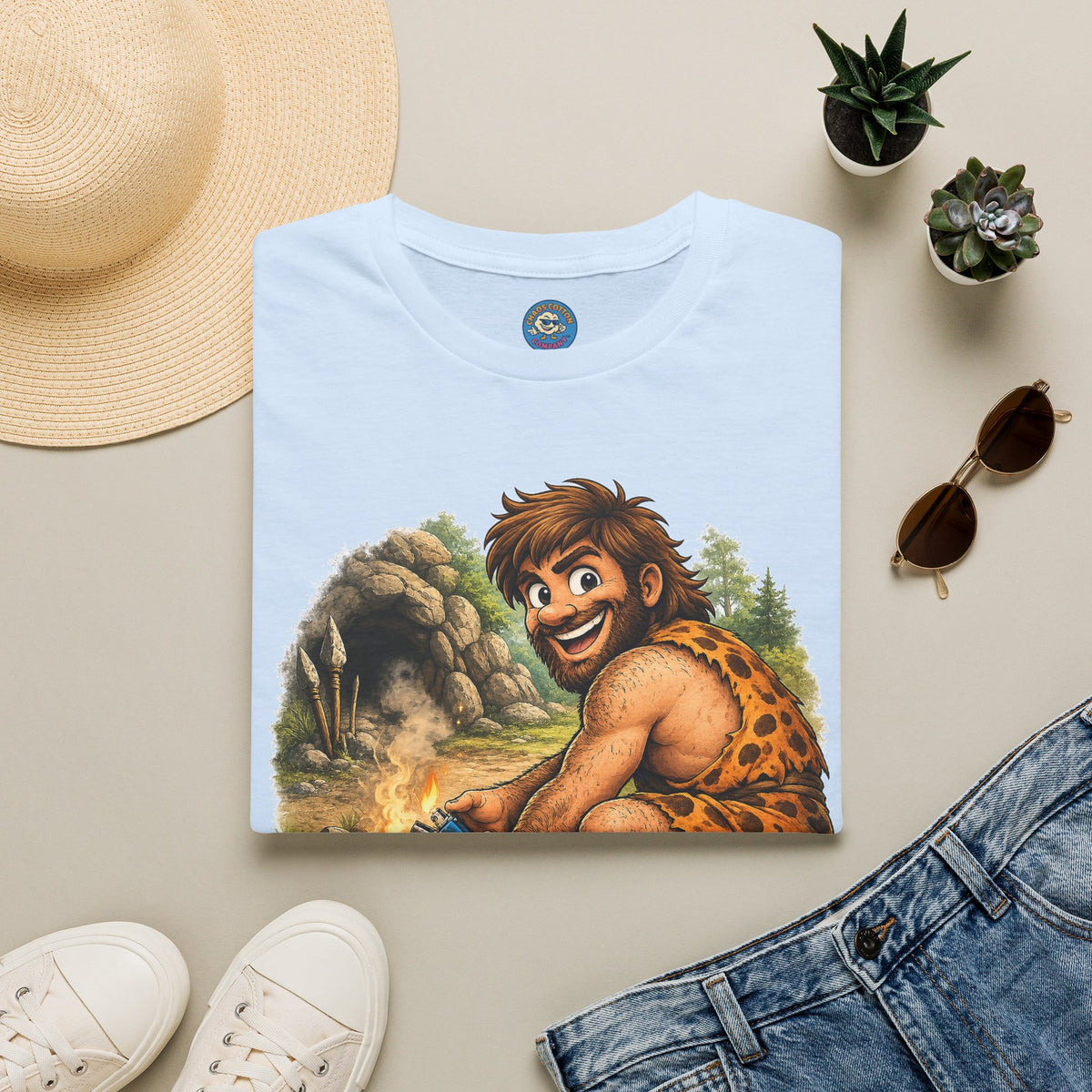 Caveman Discovers a Lighter T-Shirt