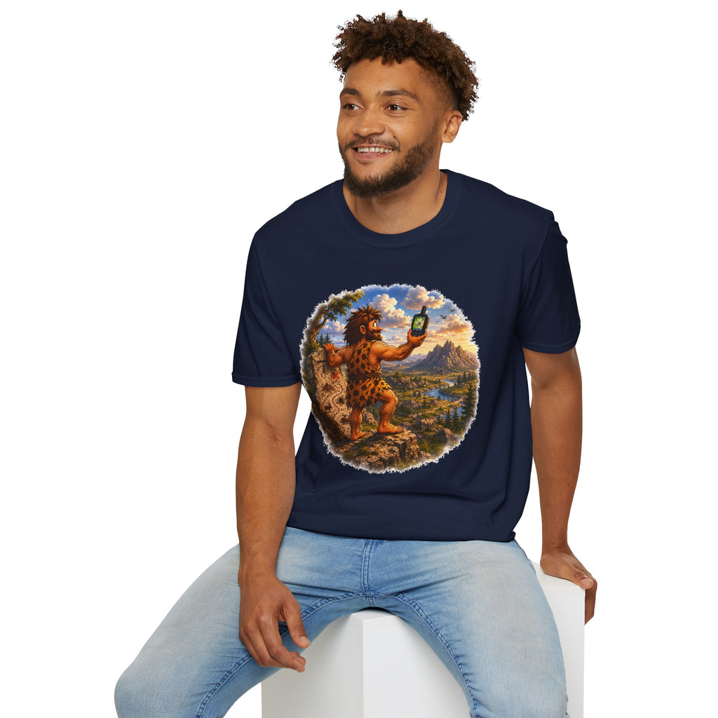 Caveman Using GPS T-Shirt