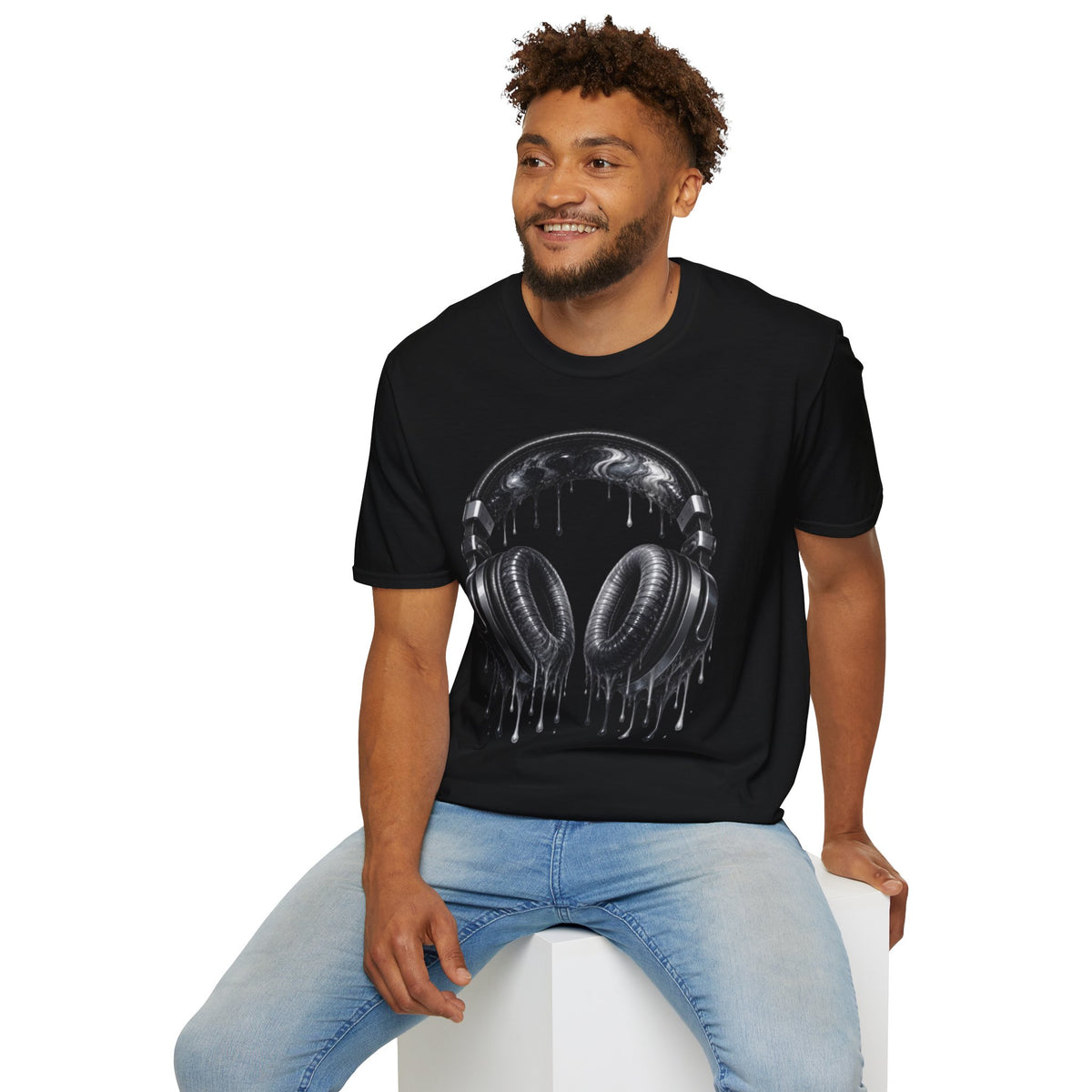 Black and White Drip Headphones T-Shirt
