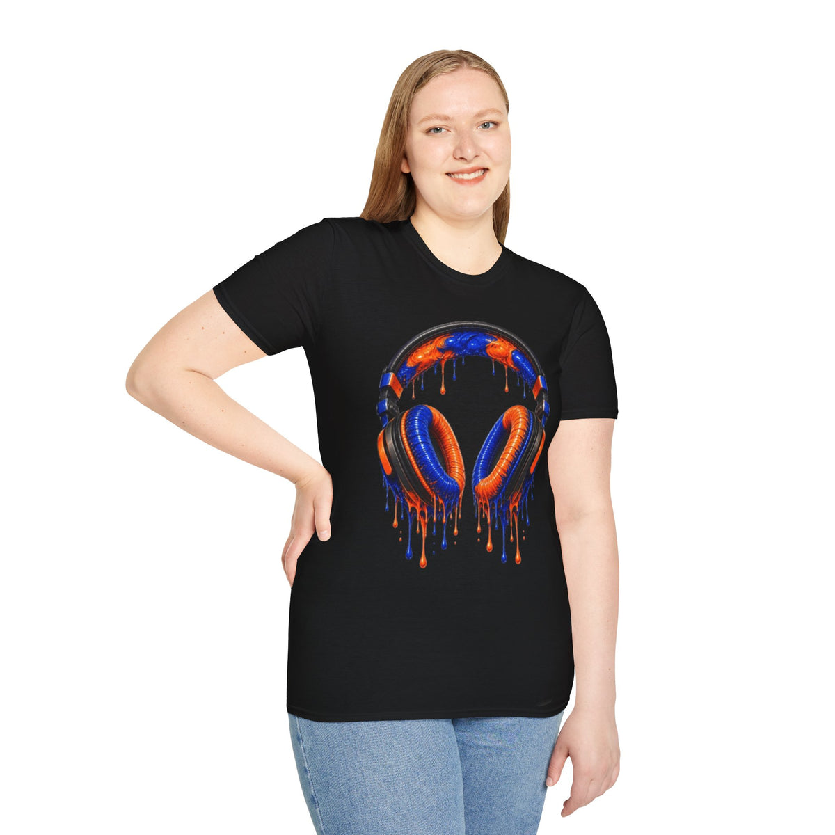 Orange and Blue Drip Headphones T-Shirt