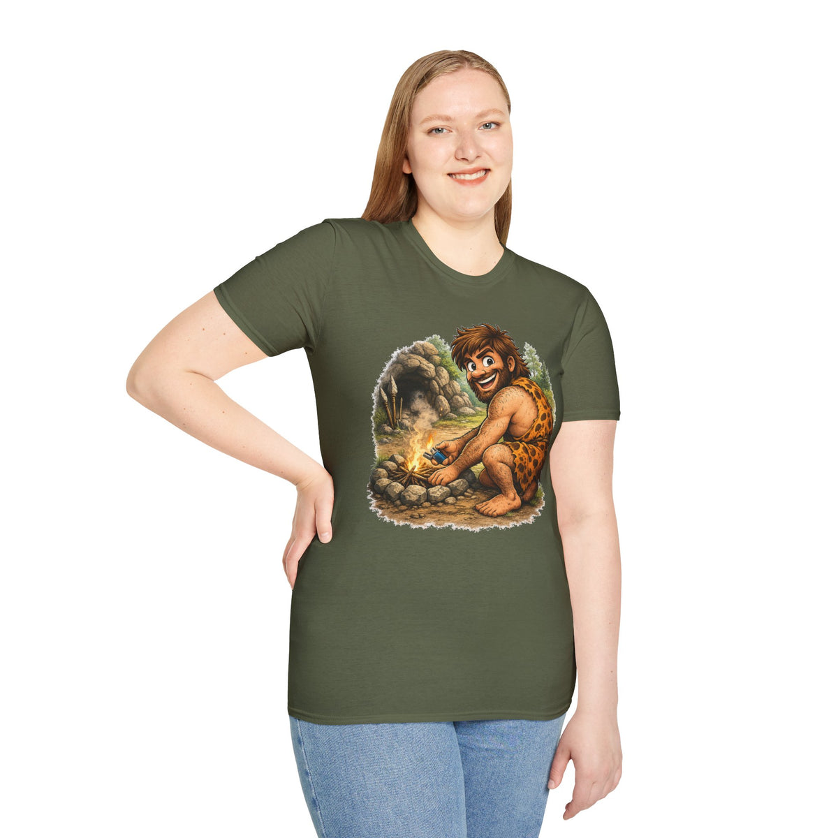 Caveman Discovers a Lighter T-Shirt