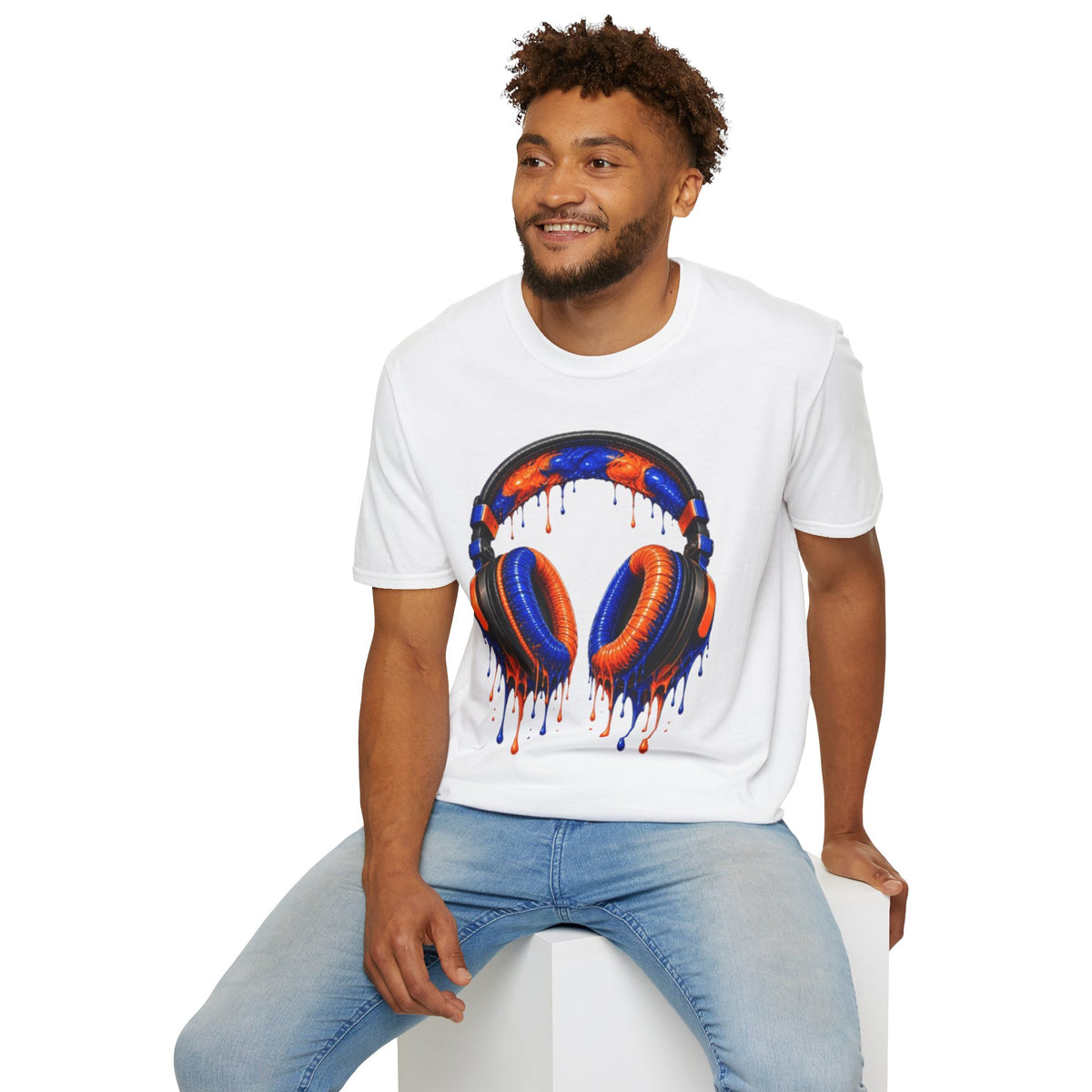 Orange and Blue Drip Headphones T-Shirt