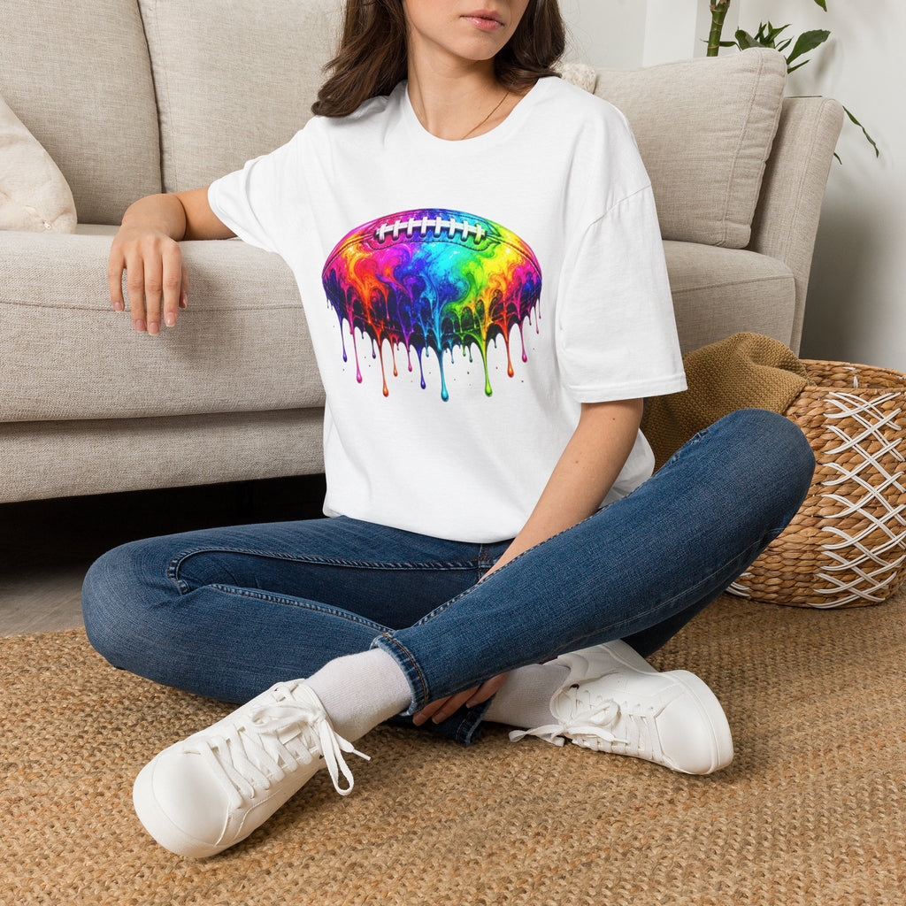 Rainbow Drip Football T-Shirt | Colorful Melting Football Tee