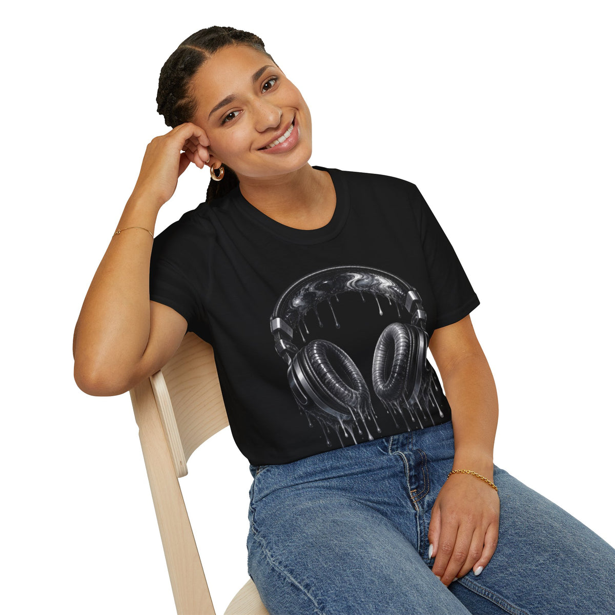 Black and White Drip Headphones T-Shirt