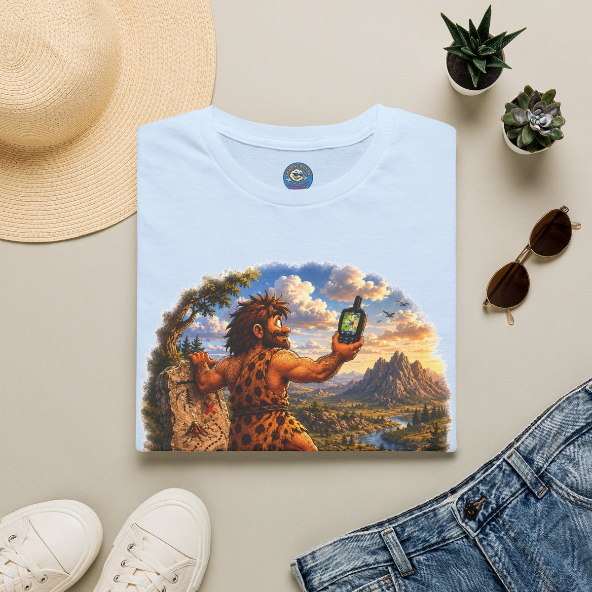 Caveman Using GPS T-Shirt