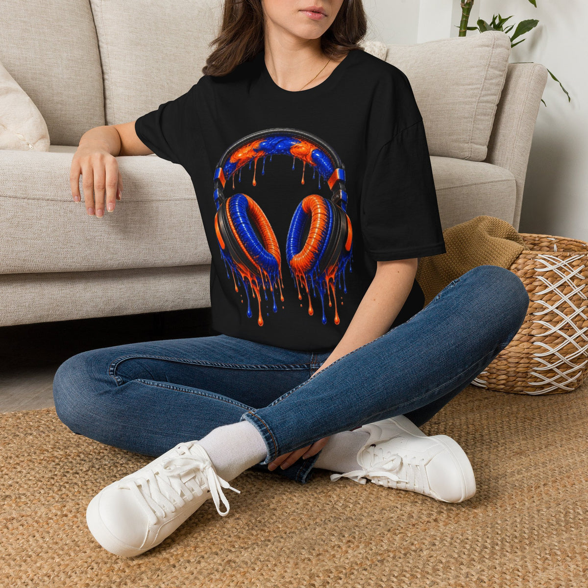 Orange and Blue Drip Headphones T-Shirt