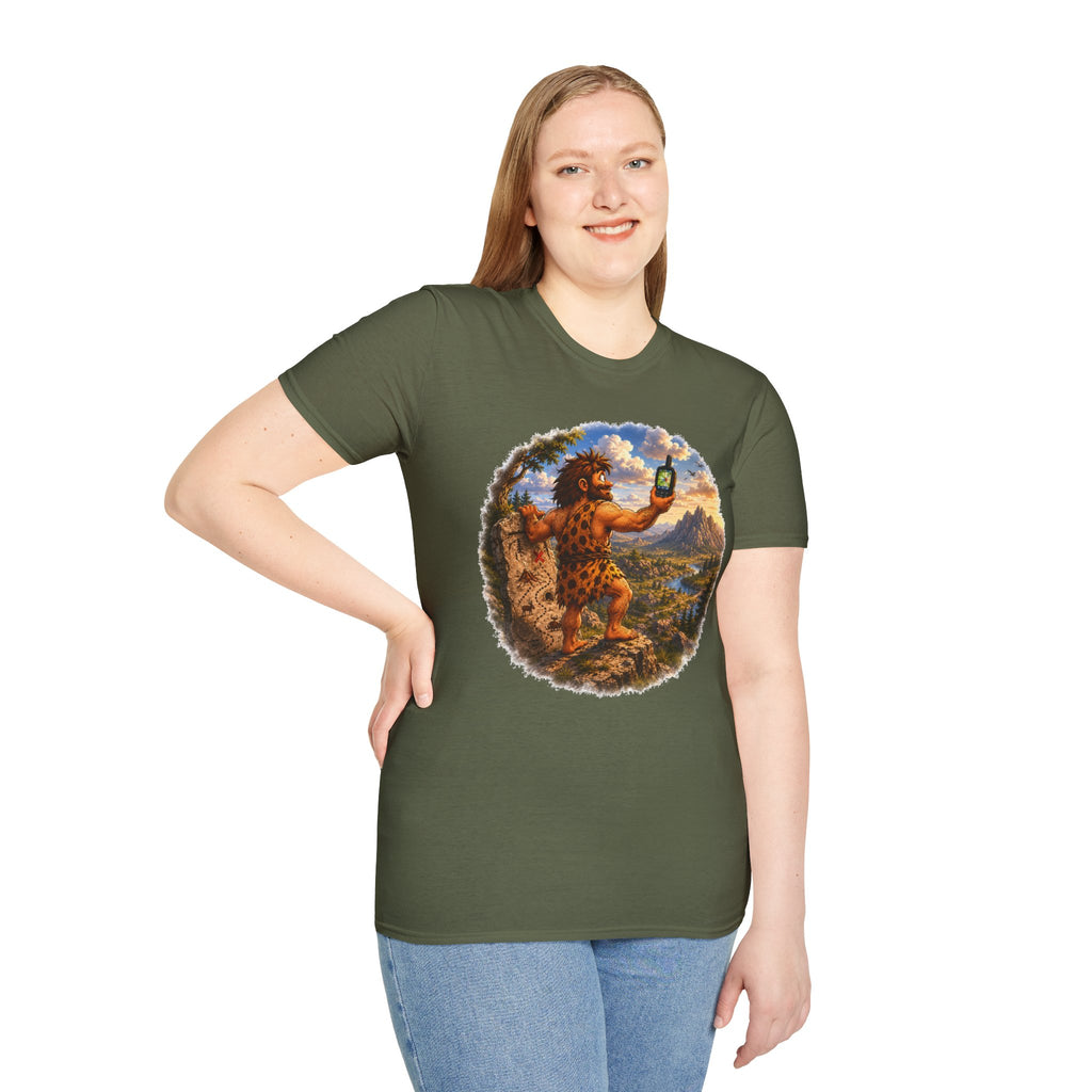 Caveman Using GPS T-Shirt