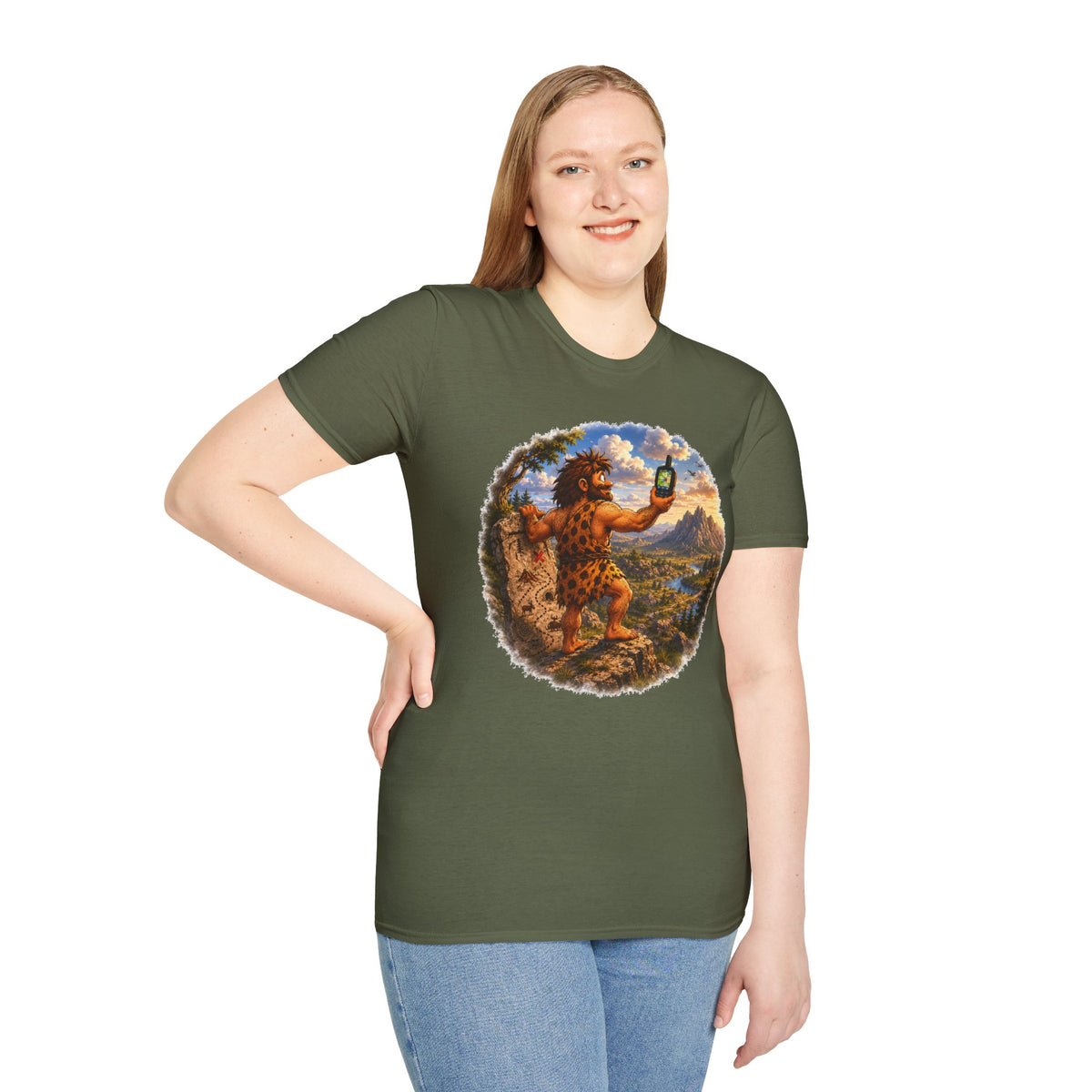 Caveman Using GPS T-Shirt