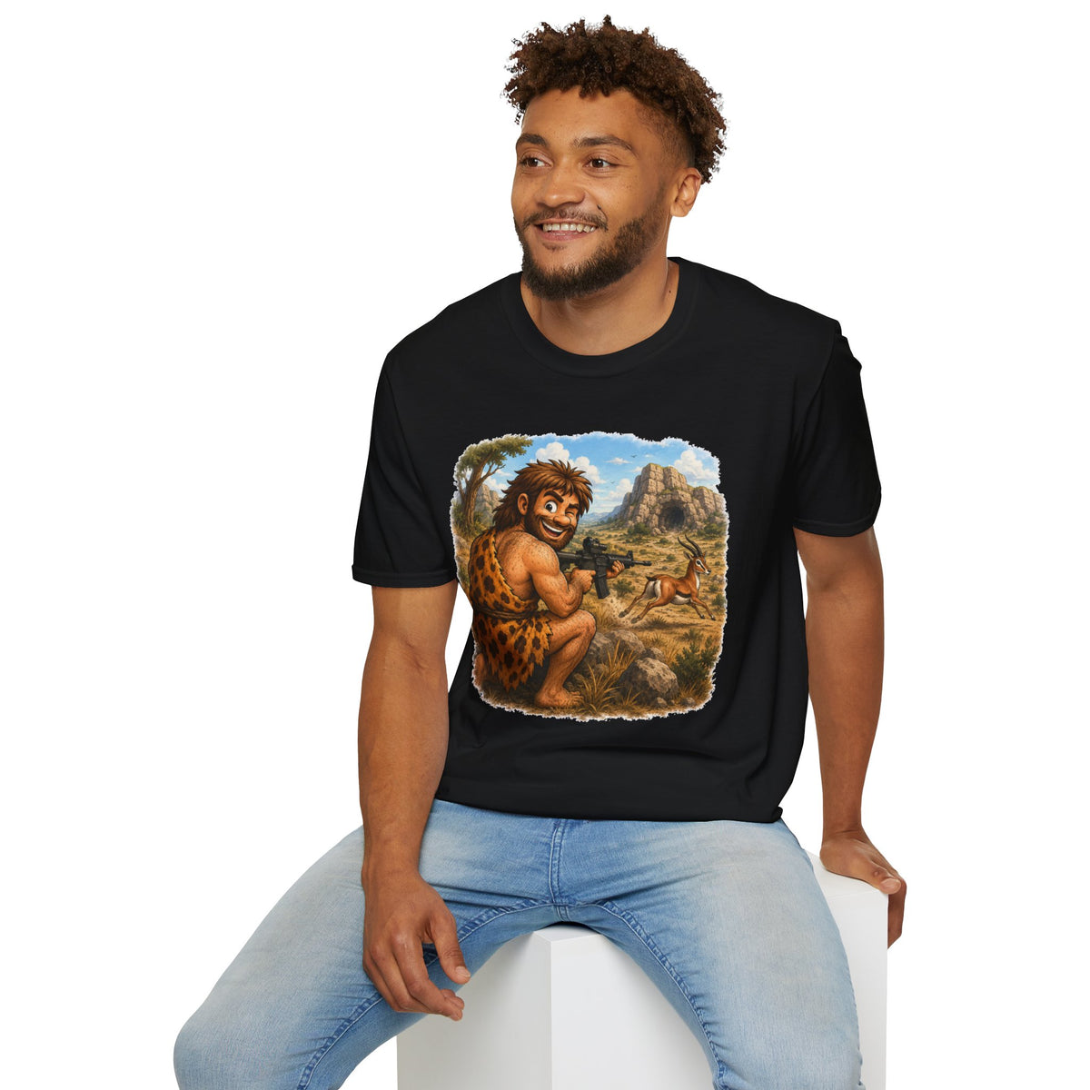 Caveman Hunting with an AR T-Shirt