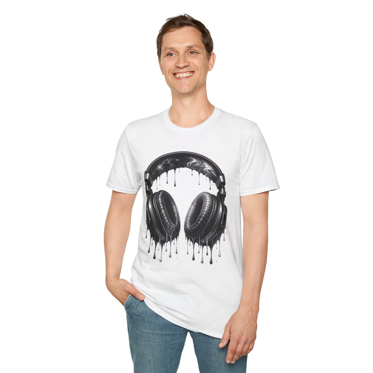Black and White Drip Headphones T-Shirt