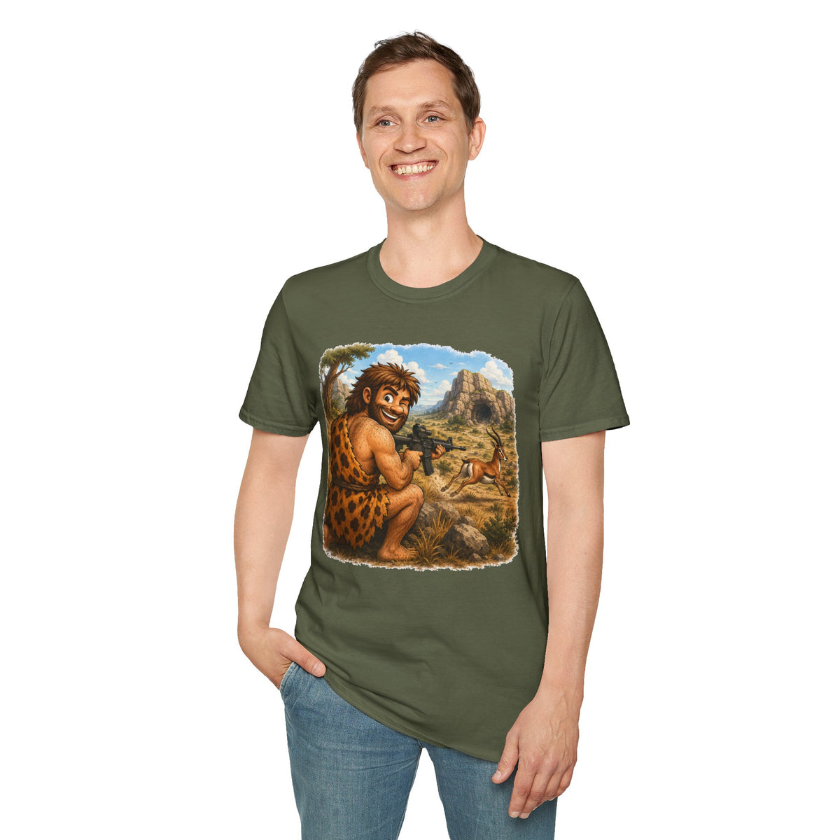 Caveman Hunting with an AR T-Shirt