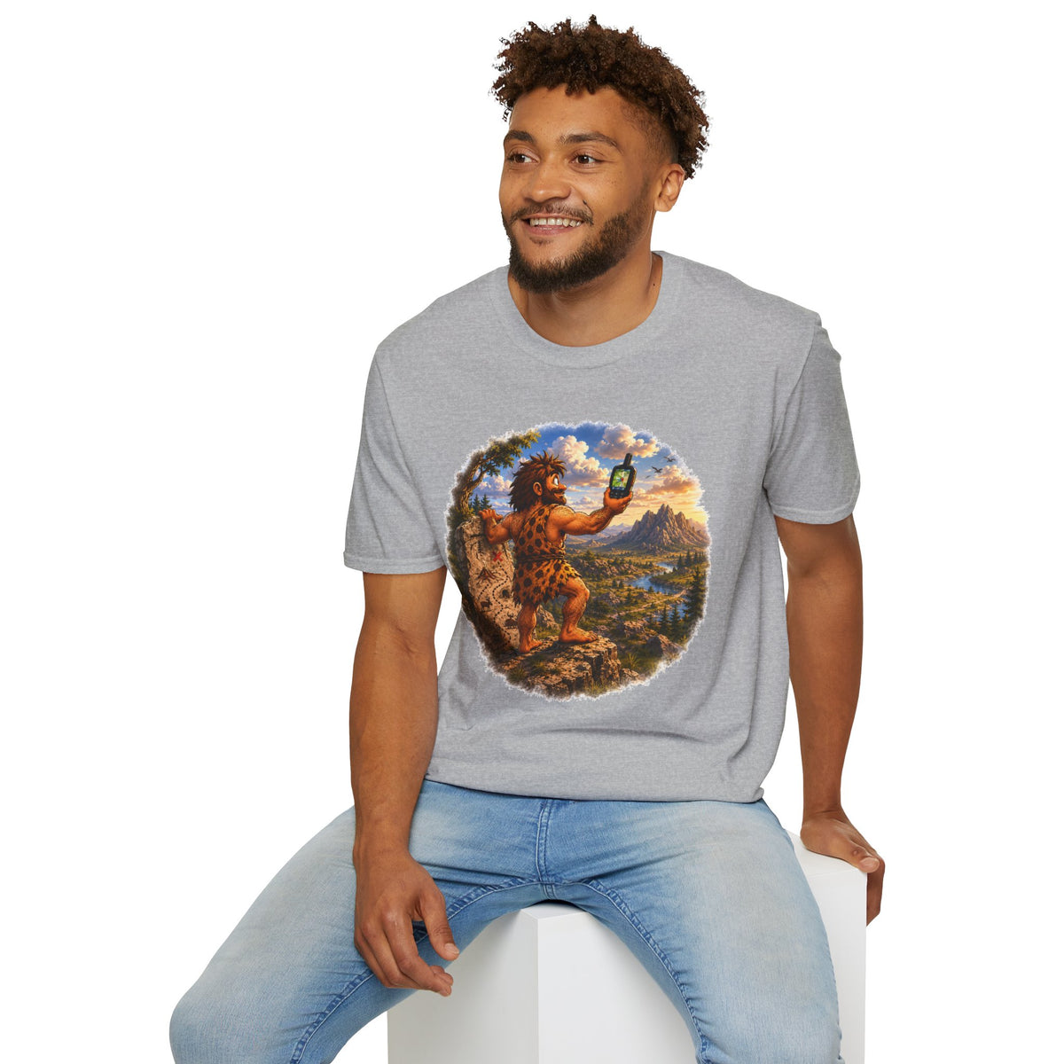 Caveman Using GPS T-Shirt