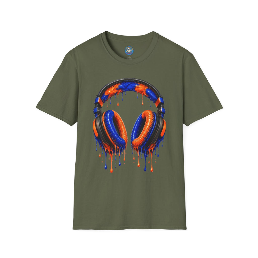 Orange and Blue Drip Headphones T-Shirt
