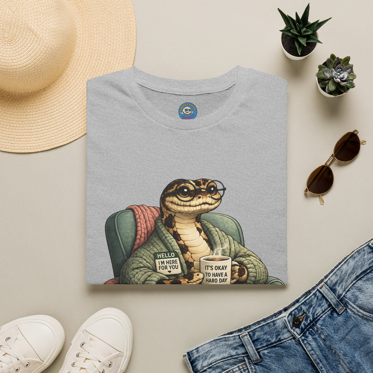 Cozy Snake Holding Mug T-Shirt | It's Okay To Have A Hard Day