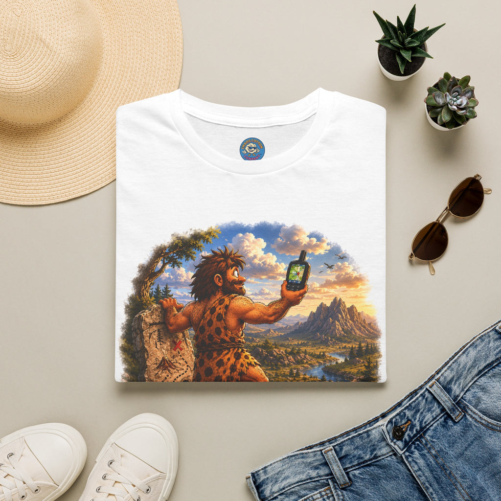 Caveman Using GPS T-Shirt
