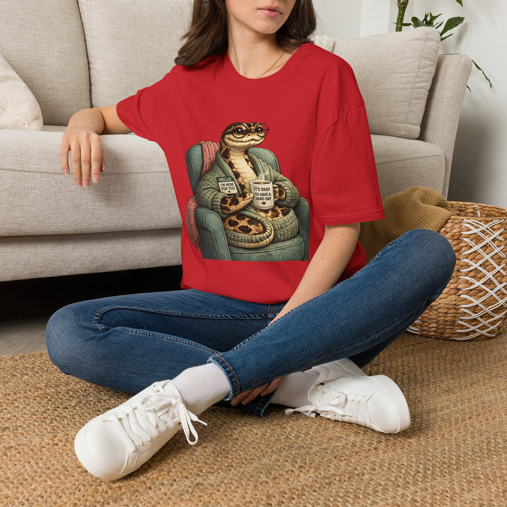 Cozy Snake Holding Mug T-Shirt | It's Okay To Have A Hard Day