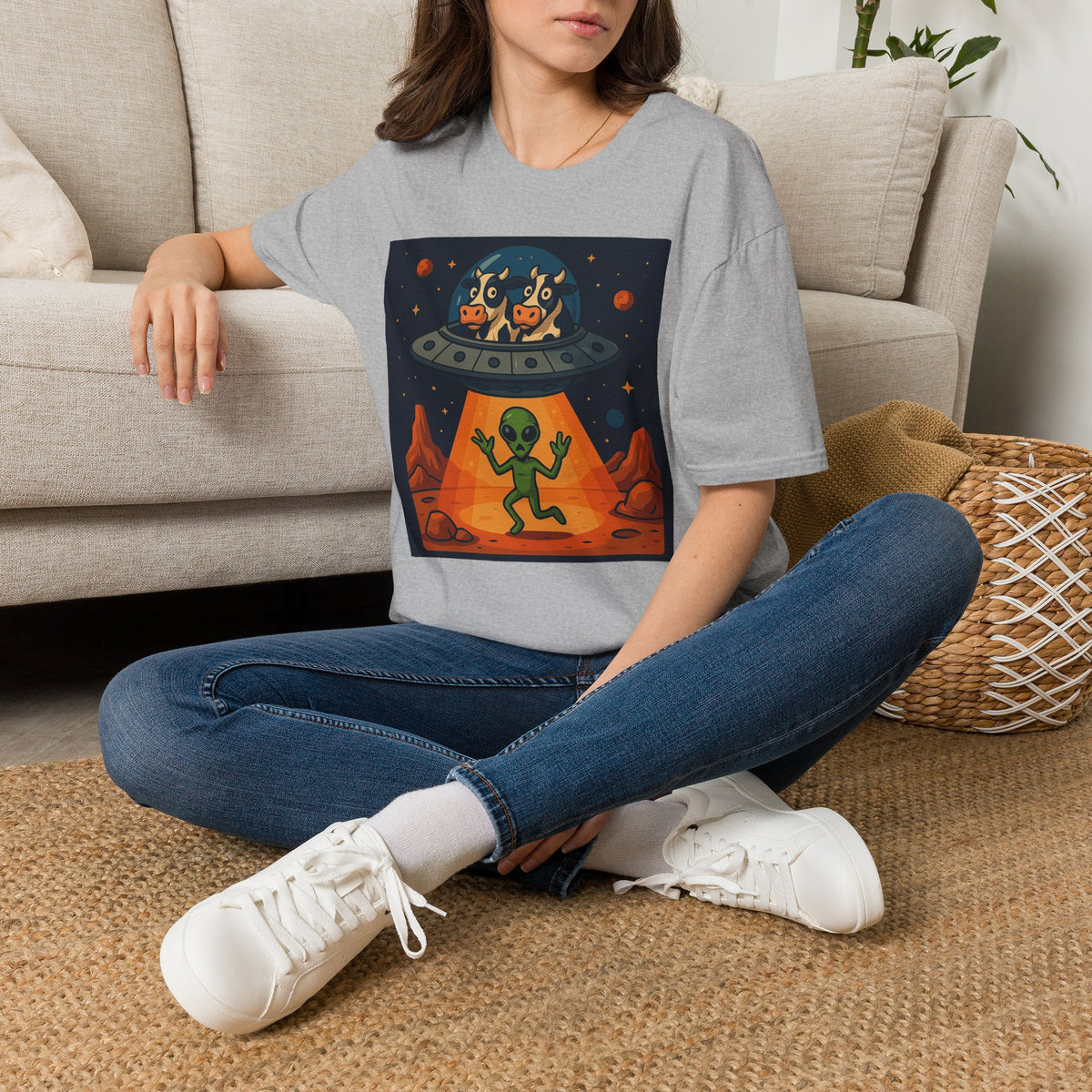 Udderly Suspicious: Alien Cow Abduction Funny UFO T-Shirt