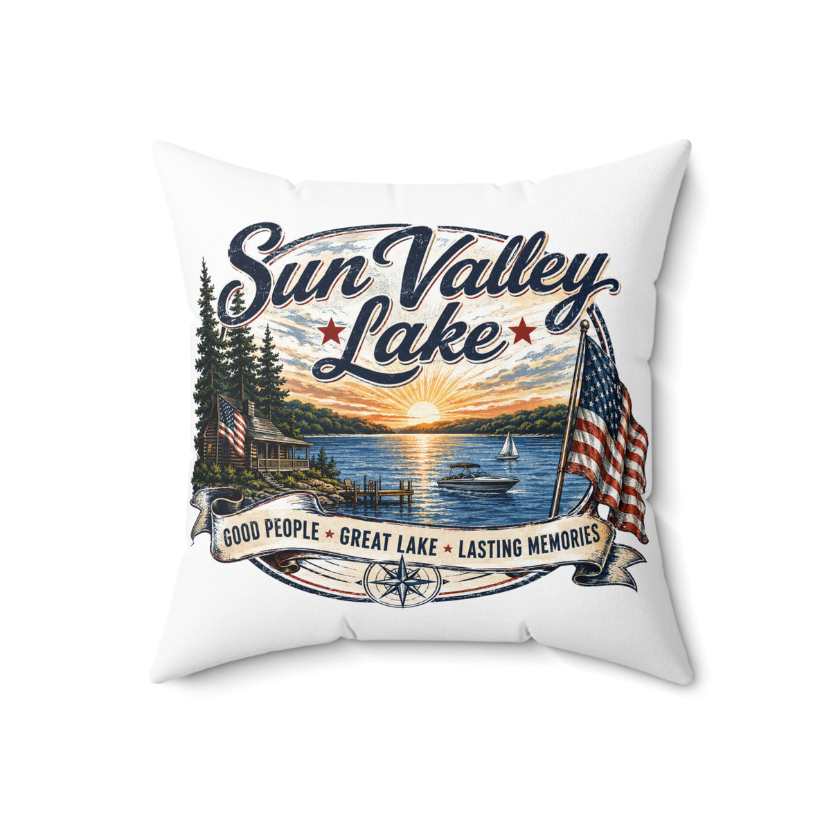 Sun Valley Lake Decorative Pillow - Rustic Lake House & Cabin Decor