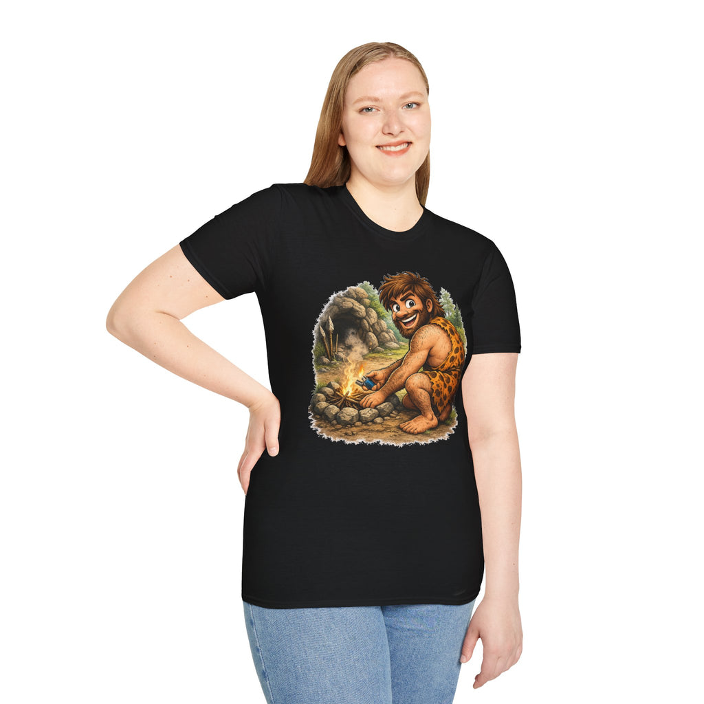 Caveman Discovers a Lighter T-Shirt