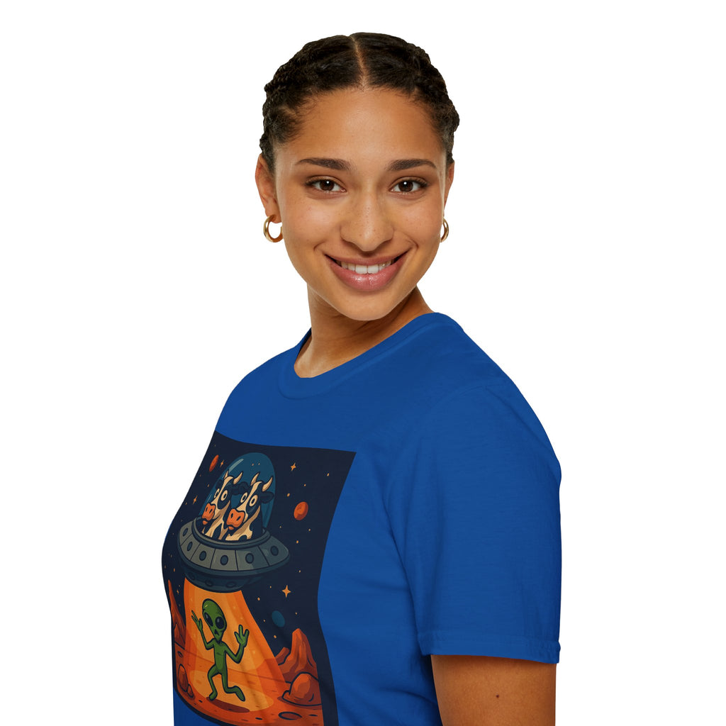Udderly Suspicious: Alien Cow Abduction Funny UFO T-Shirt
