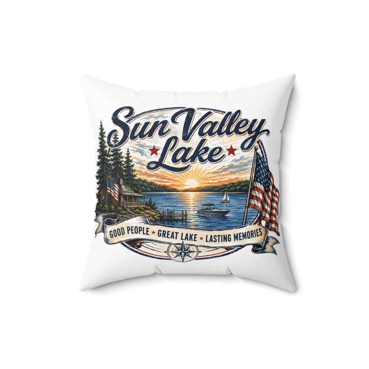 Sun Valley Lake Decorative Pillow - Rustic Lake House & Cabin Decor