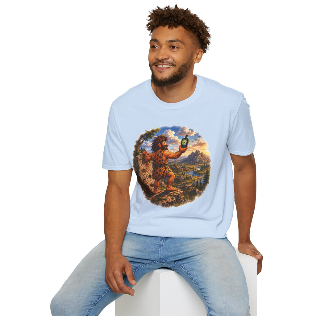 Caveman Using GPS T-Shirt