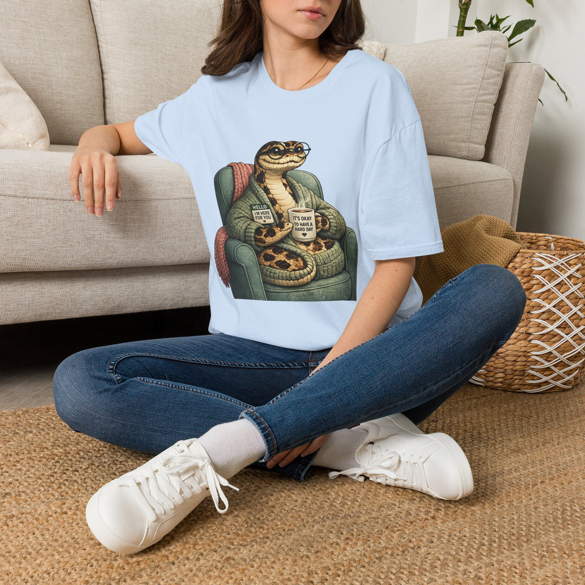 Cozy Snake Holding Mug T-Shirt | It's Okay To Have A Hard Day