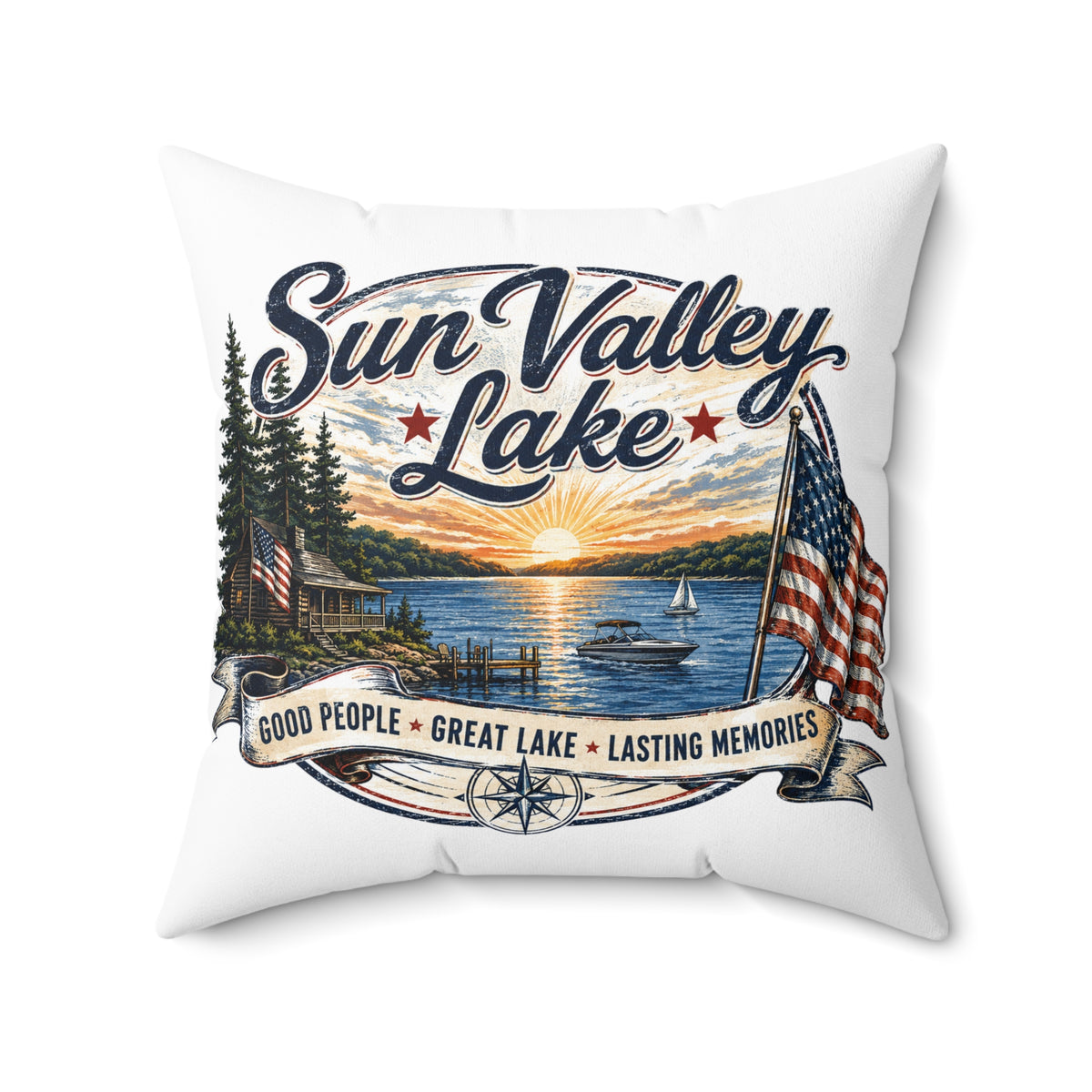 Sun Valley Lake Decorative Pillow - Rustic Lake House & Cabin Decor