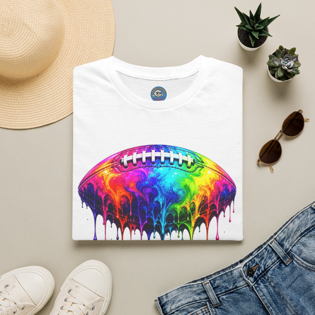 Rainbow Drip Football T-Shirt | Colorful Melting Football Tee