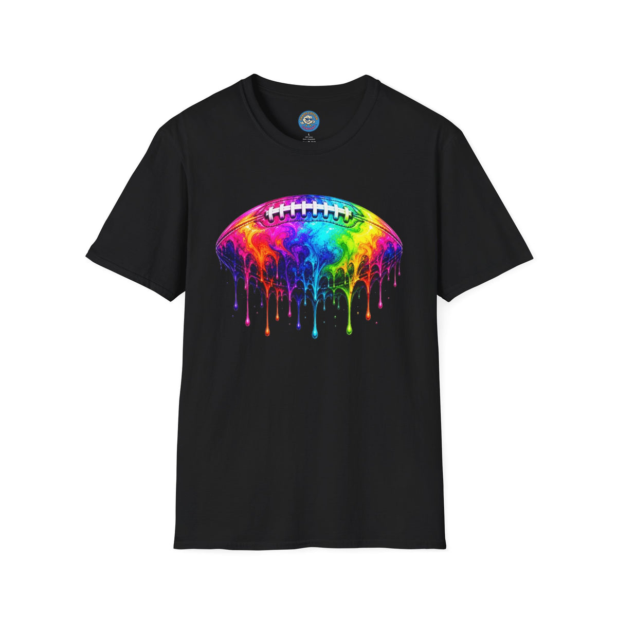 Rainbow Drip Football T-Shirt | Colorful Melting Football Tee