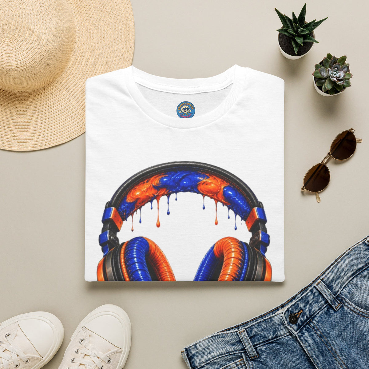 Orange and Blue Drip Headphones T-Shirt