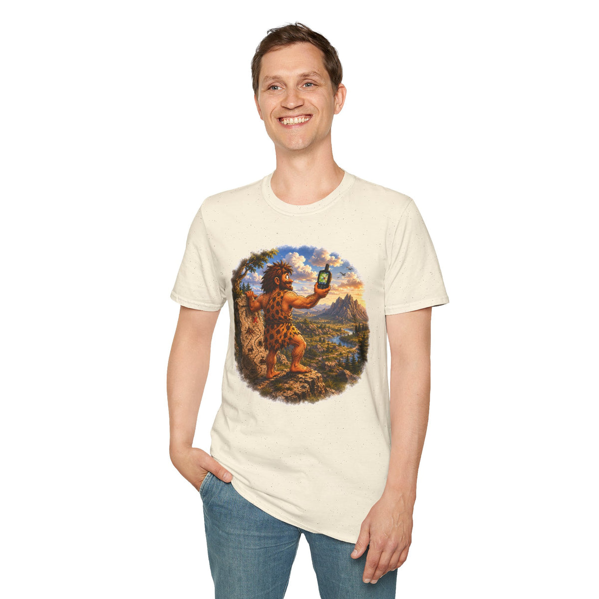 Caveman Using GPS T-Shirt