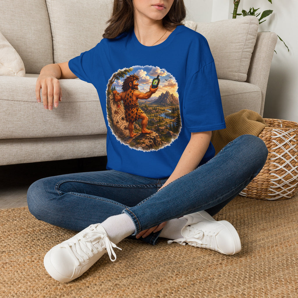 Caveman Using GPS T-Shirt