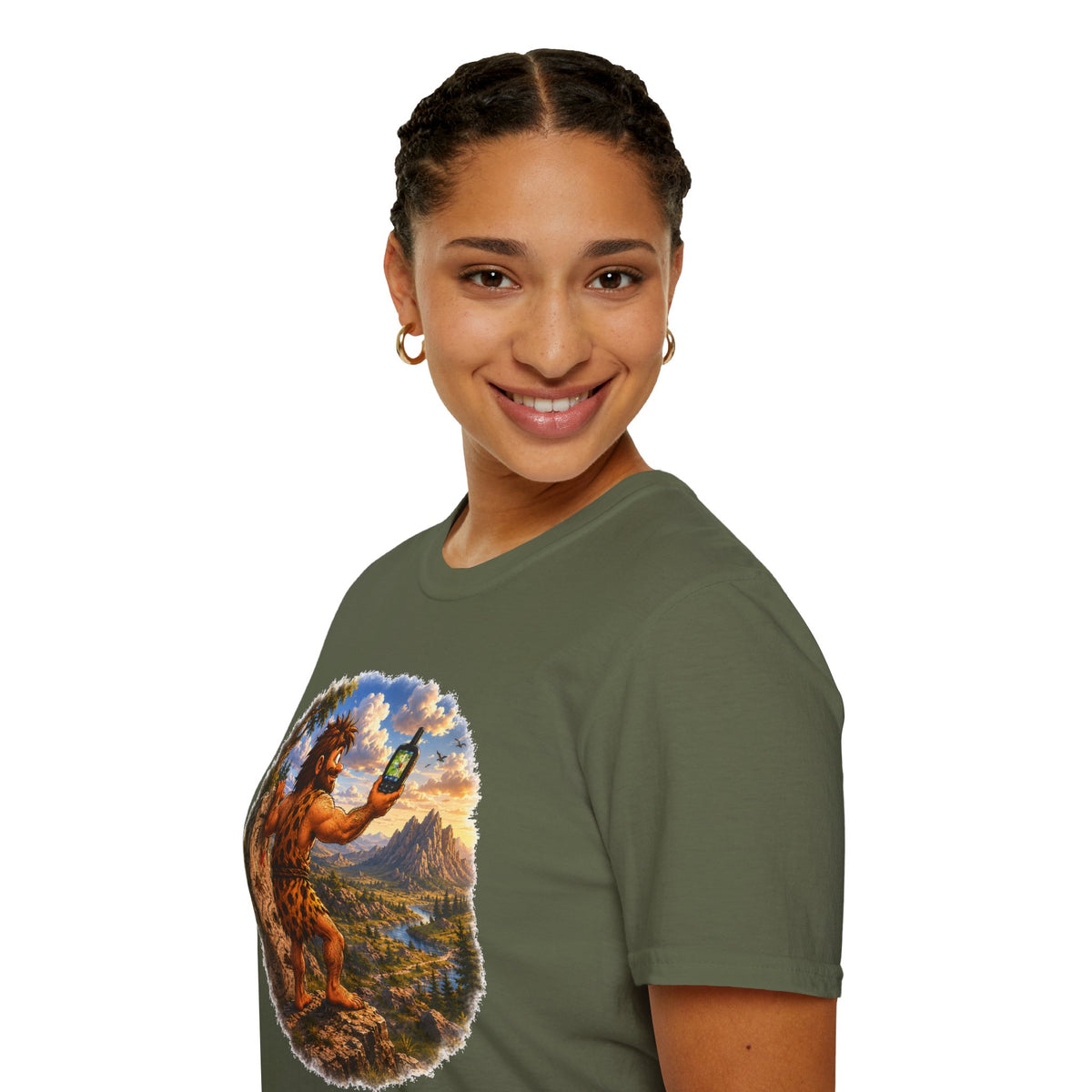 Caveman Using GPS T-Shirt