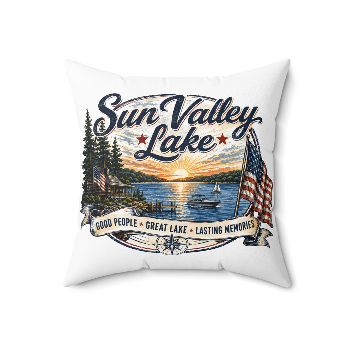 Sun Valley Lake Decorative Pillow - Rustic Lake House & Cabin Decor