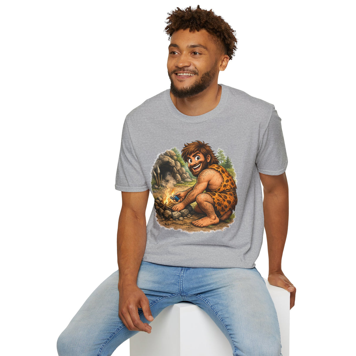 Caveman Discovers a Lighter T-Shirt