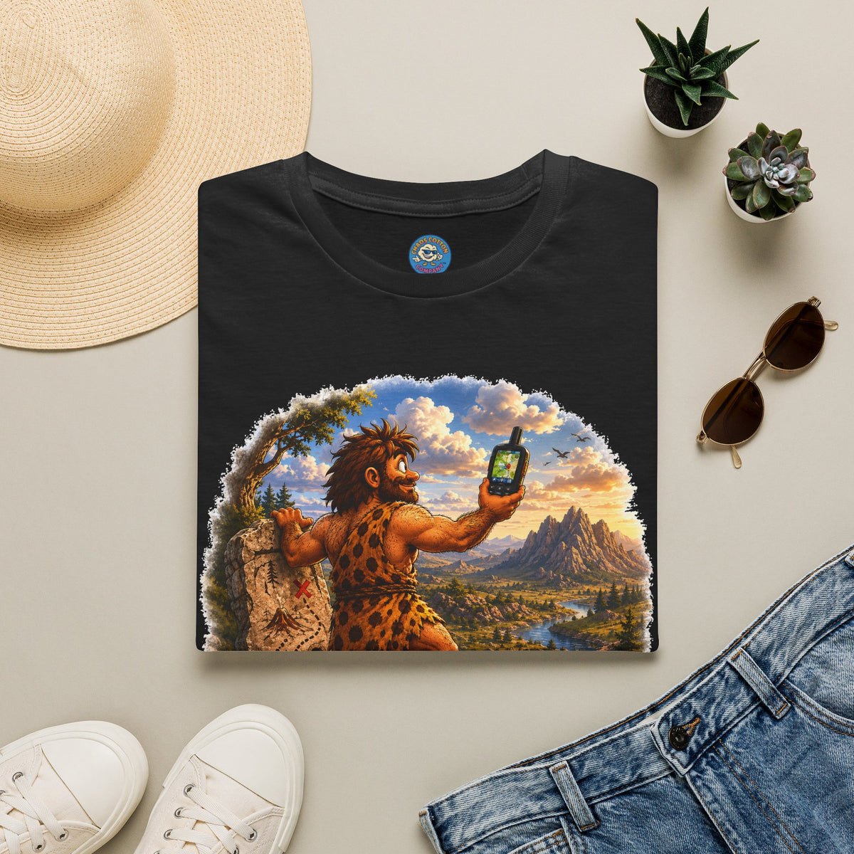 Caveman Using GPS T-Shirt