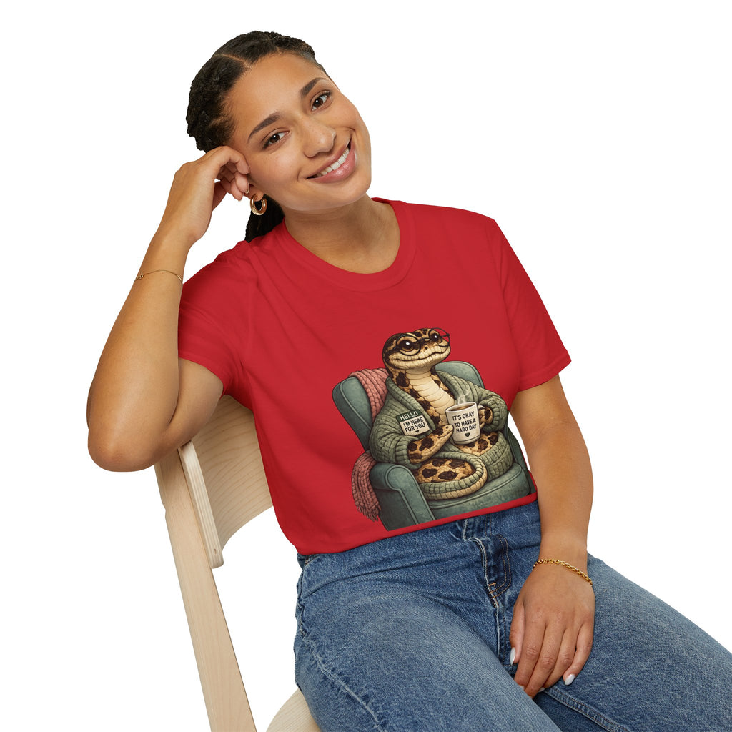 Cozy Snake Holding Mug T-Shirt | It's Okay To Have A Hard Day
